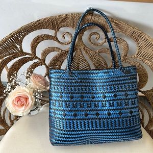 Handmade, blue black woman tote from Pueblo Mexico, large